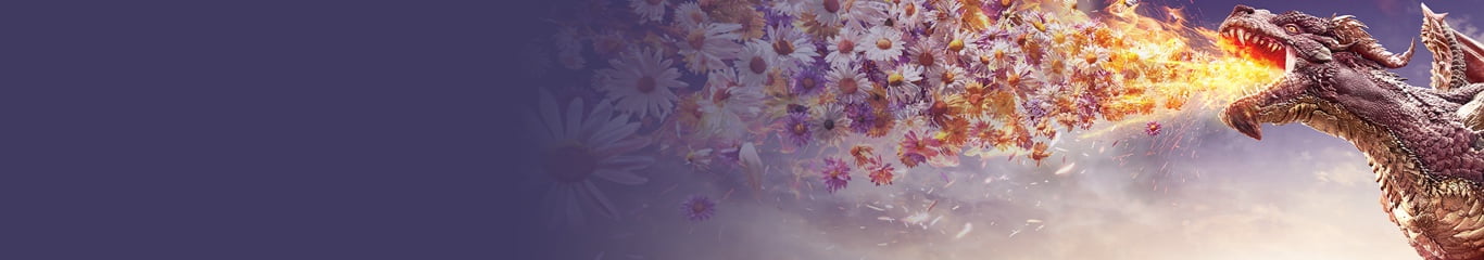 Dragon crachant du feu et des fleurs